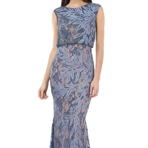JS COLLECTION Womens Lace Blouson Dress, Blue, 6